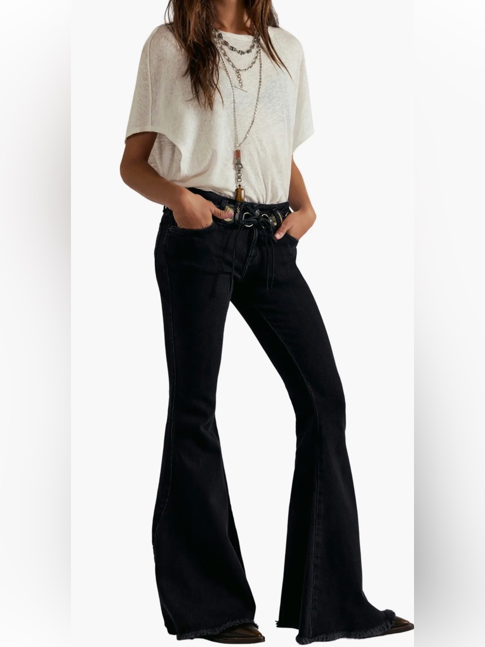 Free People Emre Black low rise Extreme Flare Jeans NWT